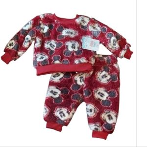 NWT Disney Baby Red fleece Mickey Mouse Set ~sz 0/3 M